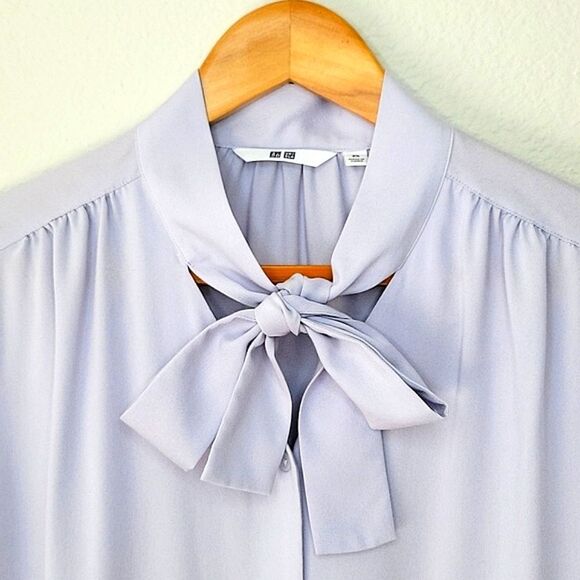 UNIQLO Purple Bow Tie Long Sleeve Button Down Shirt size XS Professional Dressy - Picture 4 of 14